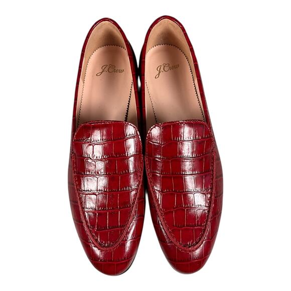 J.Crew Red Leather Croc-Embossed Loafers – Size 8 (Made in Morocco) - Picture 5 of 9